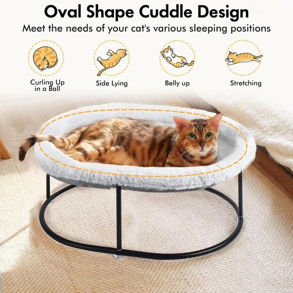 New Elevated Fluffy Cuddle Bed with Detachable Pad for Cats & Small Dogs, Grey - Picture 6 of 9